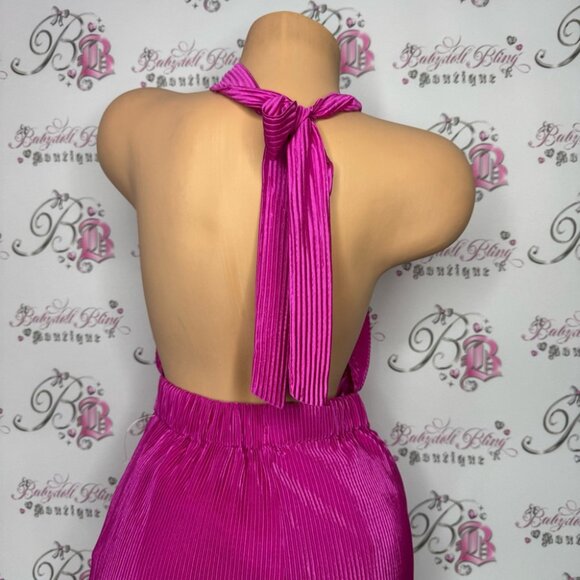 Sincerely Jules High Neck Pleated Dress Womens Size L Fuchsia Pink mini sexy y2k - Picture 5 of 10